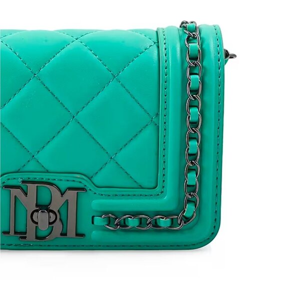 Badgley Mischka ✦ Mint Quilted Crossbody Bag ✦ Vegan Leather Flap Chain Strap - Picture 4 of 8